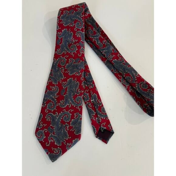Hennessy Couture Paris Men's Silk Neck Tie Red Blue Paisley JL - Picture 6 of 8